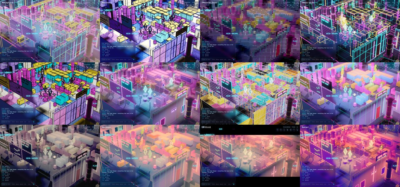 A contact sheet of the lobby in all twelve looks